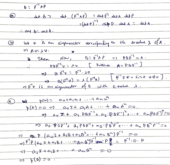 de(PAP) date detA det P dtP)dP dat A (A dt B2 det A th to valutof a is an eigenuctr arbondi t ANA BPAP then PBP a A Pop Pathh
