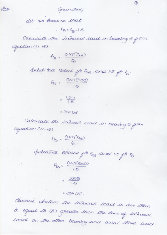 Ang- Giren that, Let us Assurne that KAKB=115. Calculate the induced load in bearing A from equation (U-15 fin 0.47 (na) RA D