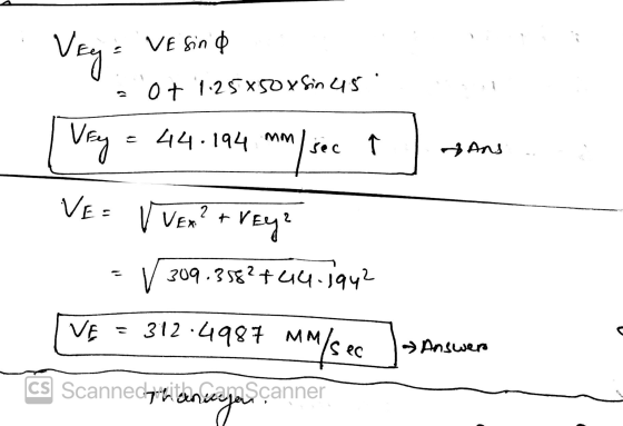 Vey VE fin 0 Ot 1.25x50xSin 45 Vey 44.194 mm/sec ? m/sec YANS VE: V Vem? + Vey? 309.3582744.jqy2 VE 312.4987 mm/se - Answers