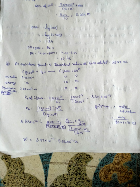 Come of 0.0 - 2.04X102 xloro (45+25) - 2.oy.. 0-029 m 70 pon. -log[on) m 1.54 PH+ pon - 14.0 Ph: 14.00-pou: 14.00-1.54 12.46