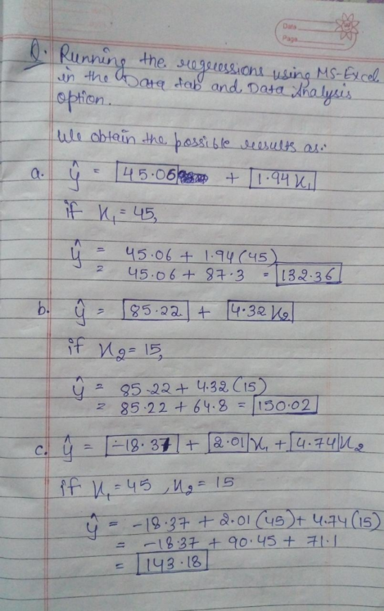 Data Paga Running the n the para dab and, Data halysis 3(0g0ssion using MS-Ecl spion ule obtain tha. possible seasuls au 45.0