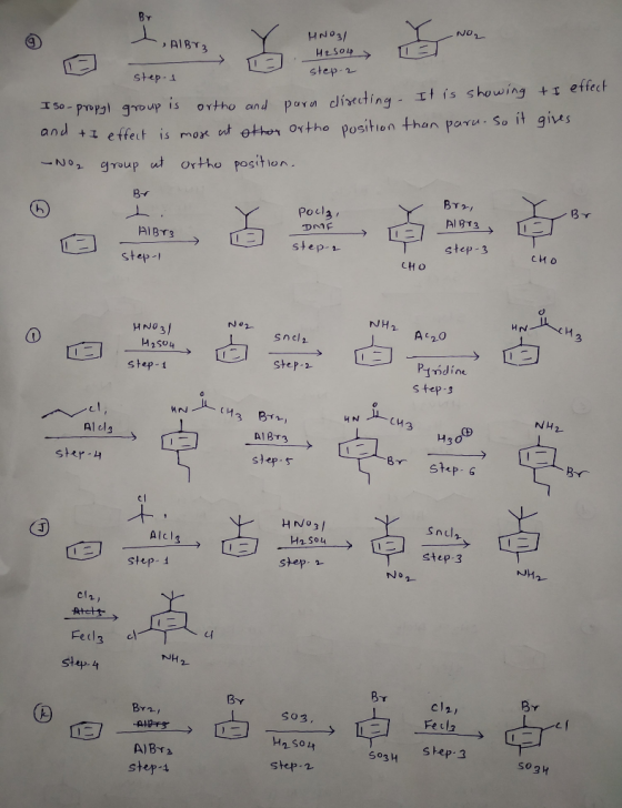 No. - AlBrz een HNO31 H2504 > 1 step-1 step-2 I so-propyl group is ortho and para directing. It is showing & I effect nd tI e