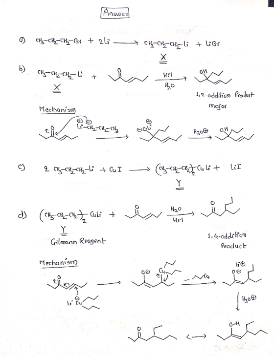 (Answer G) Cly-ch-ch-Bv + 2li - ch-ch-Hali + libr b) cichli + OHN Hol tho 1,2-oddition Product majos Mechanism major L-cl, -е