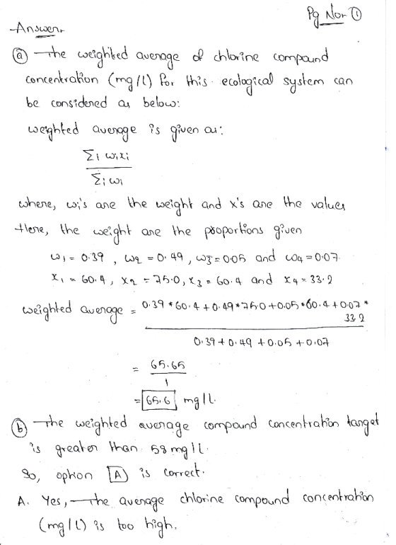 Pg loro Answer. @ the weighted average of chlorine compound roncentration (ing/l) for this ecological system can be considere