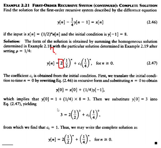 EXAMPLE 2.21 FIRST-ORDER RECURSIVE SYSTEM (CONTINUED): COMPLETE SOLUTION Find the solution for the first-order recursive syst