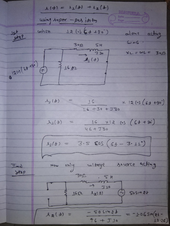 alt) = delt) tiglt MAYURA Date Page using super position when 12 lus 6 d +36) Ist 5 alone acting ? 300 SH mm 307 XL=WL J3o 7