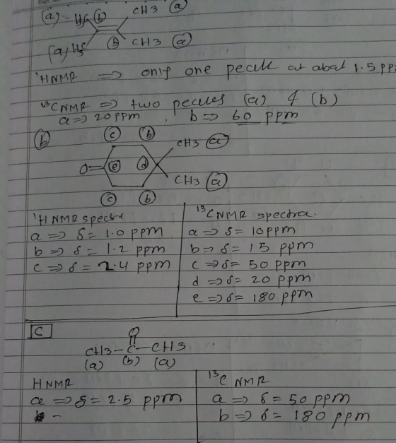 сH3 а) - А бенза Ганс (9 сH2 (G) HNMP = only one pecell cut abal 1.5ppa (a 4 (6) 13 CNMR = two peales a = 20ppm CNMB zoppmers