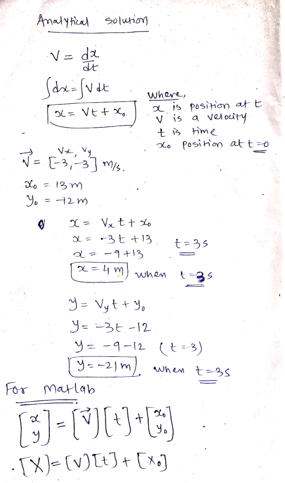 Analytical solution V = dà Sdxaluat where, x is position OC= vtt to at t V is a velocity t is time to position at t Vo vy o V