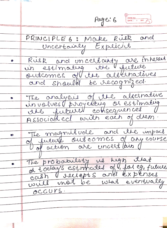 page: 6 G B PRINCIPLE 6: Make Risk and Uncertainly Explicit Rusk and uncertainty are inherent un estimating the future I outc