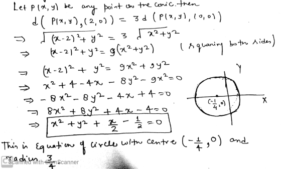 dl [ 12 (Squaring both sides 7- Let P(x, y) be any point on the conic. then P(x, y), 2, о о)) = - за (P(x, y), 19, о ) (-2)+