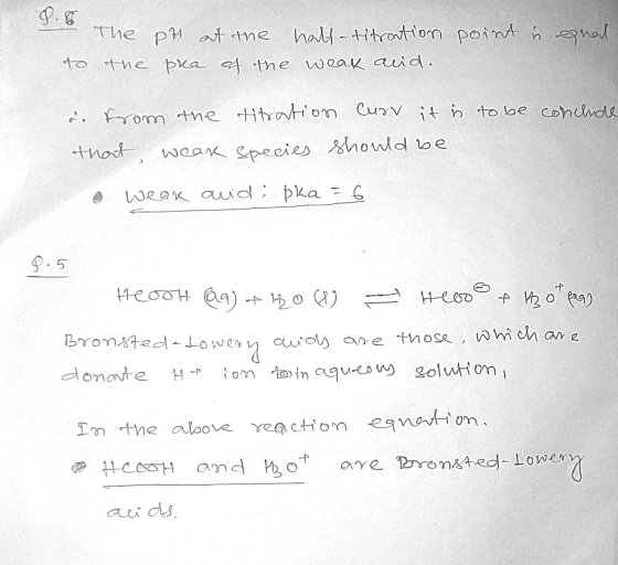 9.8 The РА at the half-titration point is equal the pra of the weak arid. a. from the titration Curr it is to be conchide tha