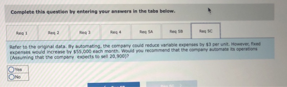 Complete this question by entering your answers in the tabs below. Req 1 Req 2 Req3 Req 4 Req 5A Reg 58 Req 5C Refer to the o