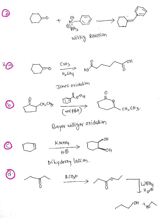 2 pph3 witiReaction С у03 HO Jones oxidatr CAC Стсрел) CHyCH3 Bayer williger oxidatin Кмпоч OH bihydry lat n RCO3H LiAlty H30