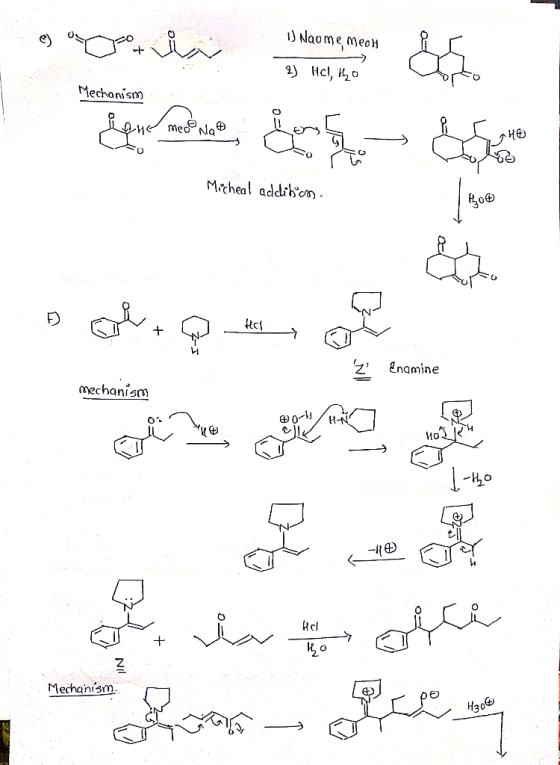 outrola C) + 1) Naome means 9) Hс, но Mechanism ene meo Not Micheal addition Motal edition 1900 x 30 les (7) z enamine mechan