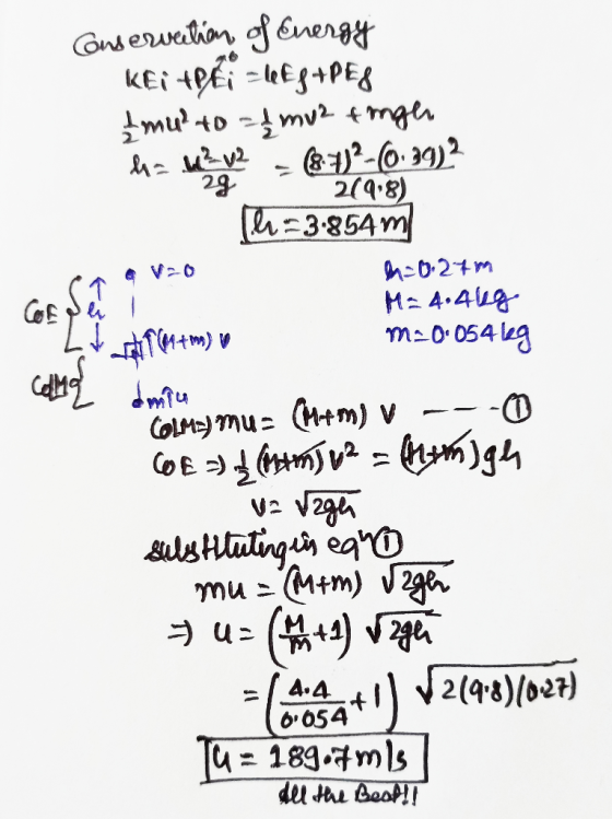 ha w²v2 Conservention of Energy Keith i westPES Imu² to 1 mu2 tingen (872-0.3912 2g 219.8) Il-3.854 m M= 0.27m COF M= 4.4leg