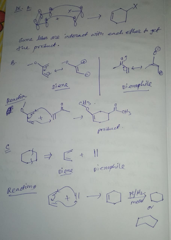 IX. A same the lobes are interact with each other to get product. 07 B. o Diene Diene I Dienopt Reaction ен 1 H3 product pien
