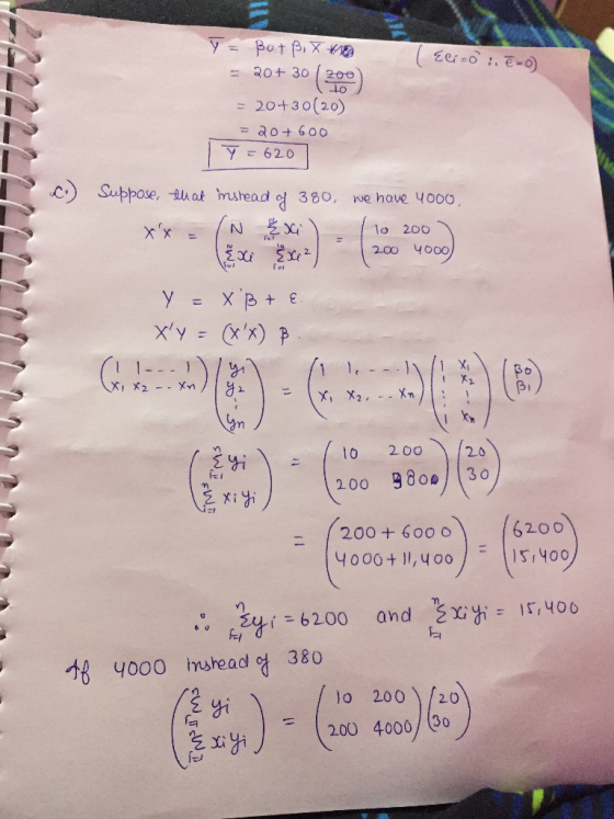 ( Elizo:. =0) (10 ) Y = Botß, X * = 20+ 30 200 = 20+30(20) = 20 + 600 7 = 620 C) XX WILDL Suppose that instead o 380, we have
