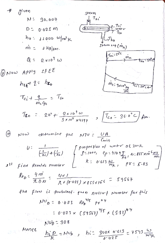 * Steam -Tei TAL Wor 100 Steem out (mn) given No 30.000 D: 0.025 m hos J1000 W/mK Itho m J Kalree. Q = 2x109 w | This 500 min