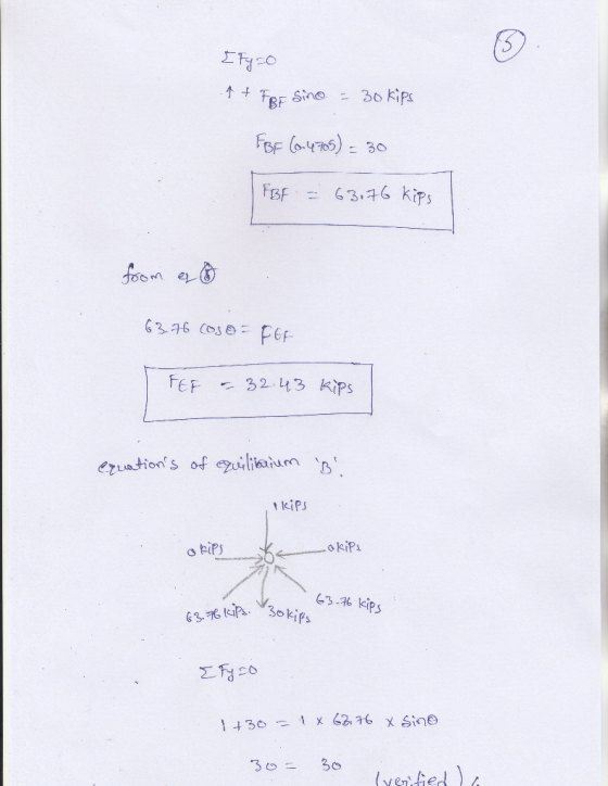 Sine 30 kips BF FBF (a45)30 FBF = 63.76 kips foe FEF 32 43 KiPS erations of euiliaium t kips 6kiPs o bips 63-76 kips 3.PsSok