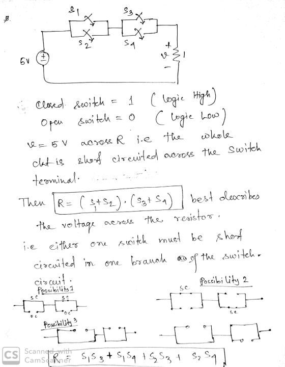 mx TM closed. switch = 1 ( logie High) Open switch = 0 C logie Low) w=50 across R ie the whole clat is shoof creuited across