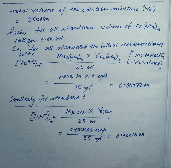 Lavolume) rotal volume of the solution mixture (W) - 25.00m here, for all standard volume of re (3) taken 9.00 wt. So, for al