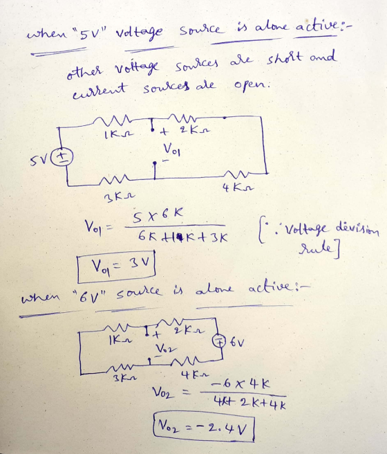 when sv voltage source is alone active : - other voltage sources are short and current sources are open: . (ка . • + 4 Кл V