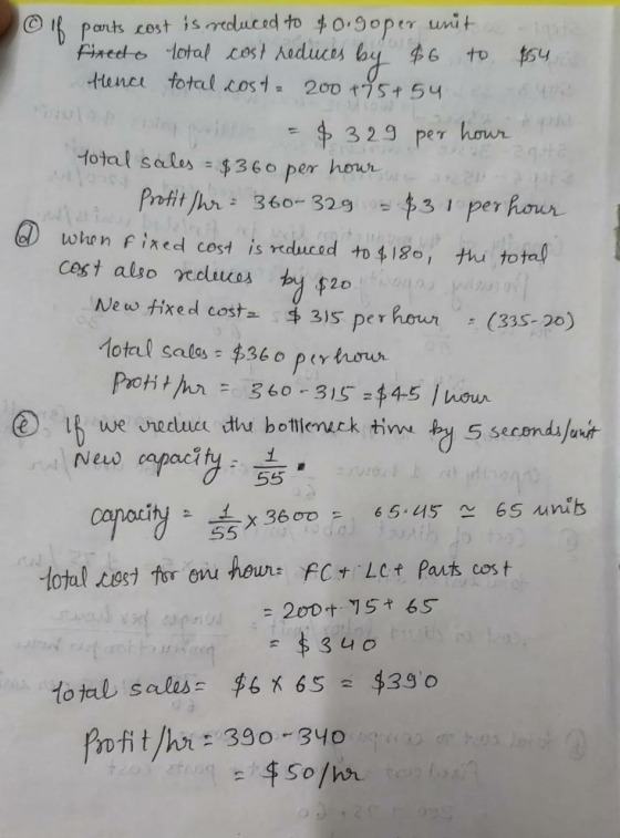 @ lf parts cost is reduced to 40.goper unit fixedo total cost reduces by $6 to Hence total cost 200+75+54 look 454 Equine gat