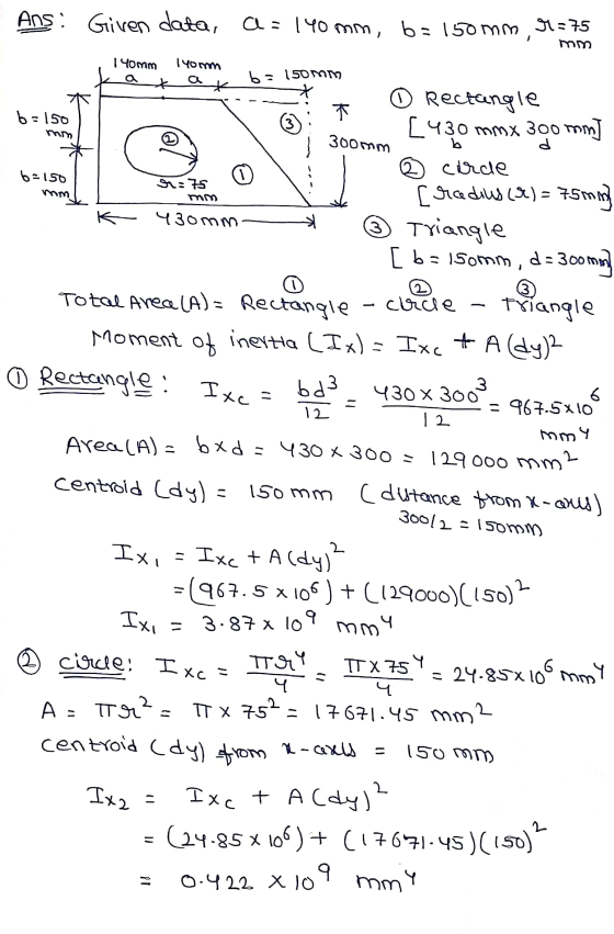 kai b= 150 mm min 6-150 mml S1:75 mm 12 mm 4 Ans: Given data, a : 140 mm, b= 150mm, 4575 mm 140mm lyomm 7 O Rectangle b=150 3