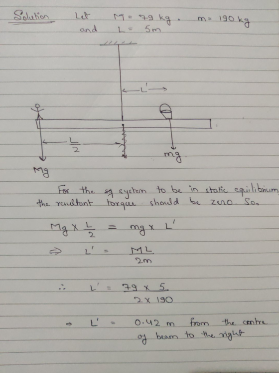 Salution Let 190 kg and For the g sychum to be in stalic equilibium be oxqu should Zeno So, the yaultanE L L Mgx 2 ML 2m 39