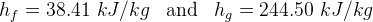 h = 38.41 kJ/kg and hq = 244.50 kJ/kg