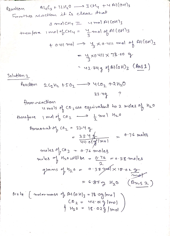 Reaction Alu Cz + 12H₂0 3chy tu Al(OH)3 From this reaction it is clear that 3 mol Chy = umol Al(OH)3 therefore imol of Cry =
