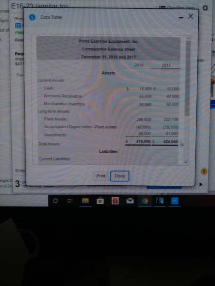 E16-23. similar to * Pres Spm Data Table ut of shes Regl dispo Press Exercise Equipment, Inc. Comparative Balance Sheet Decem