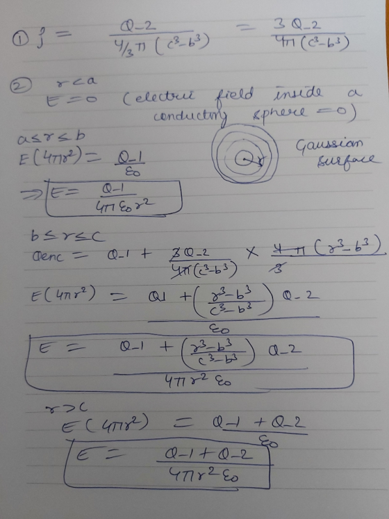 Q-2 3 Q-2 Celectrul field inude cenductmy kphere -o) Gaussion E 0 asrsb surfaee bsrEC x 4 ग (४-63) CQ t Denc Z0-2 पक) EC 4n7)
