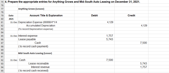 75 4. Prepare the appropriate entries for Anything Grows and Mid-South Auto Leasing on December 31, 2021. 76 77 78 Anything G