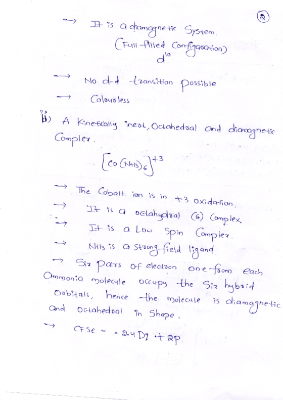 chamggne te System Full Alled d1o No d tans?tion Possible Colous less 9.9 A Kineticaly inest, Octahedsa) and diamognetic Comp