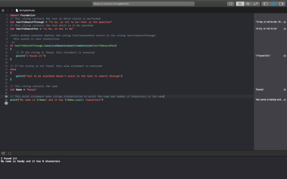 to continue DstringMethods 器 1 import Foundation 2 / This string contains the text on which search is performed 3 let text To