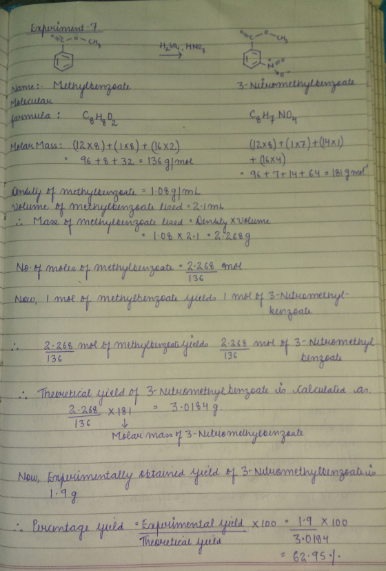 kaperiment 7 O- onco-Chy Hysay, HNU Name: Methylbenzoate 3- utumethyltenzoate Molecular formula : CH 02 Cq Hy Nou Molar Mass