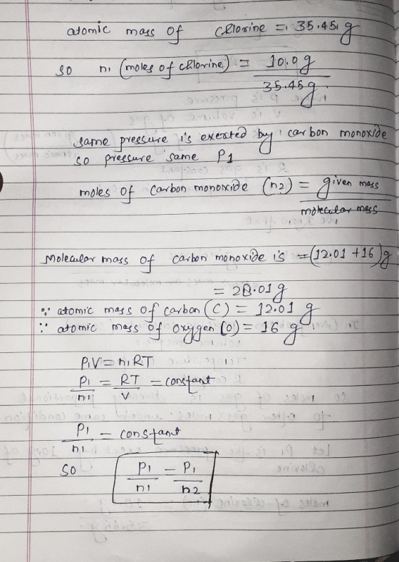atomic mass of chlorine = 36.457 so no (moles of chlorine) = 100g 35.45 g 29219 game pressure is exeated buy carbon monoxide