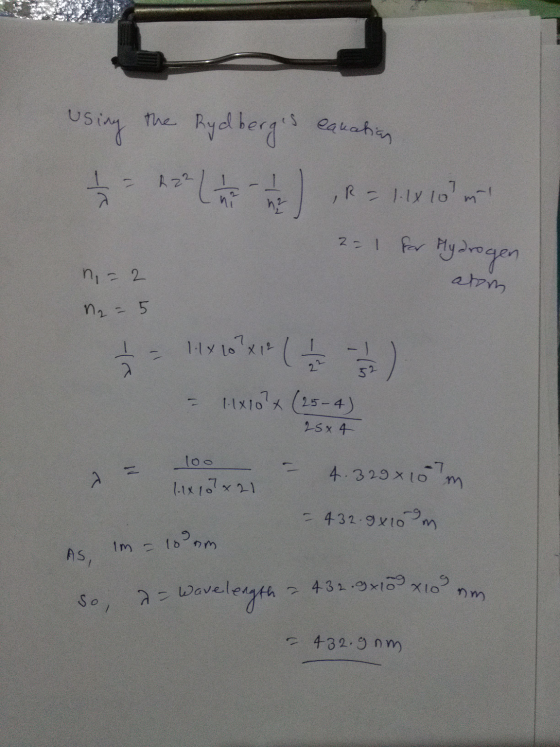 using the Rydbergis equation + = 2 2 2 2 2 2 2 2 2 2 2 ) , R = 1.18 10 m 2= 1 for Hydrogen n = 2 atom 1₂ = 5 + 2 = 11x 16 x 1