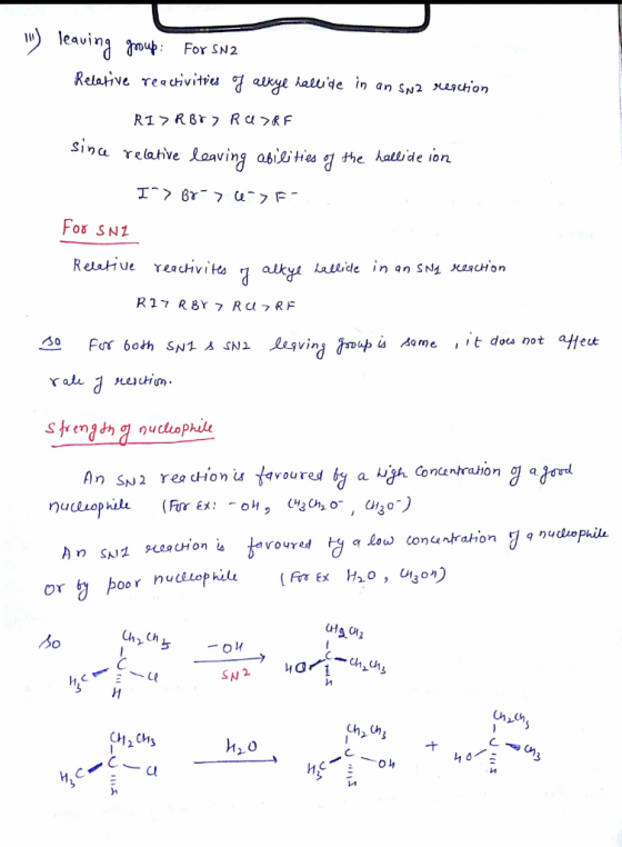 1) leaving group: For SN2 Relative reactivities of alkyl heleide in an SN2 renction RI>RBOZ RUDRF sina relative leaving abili