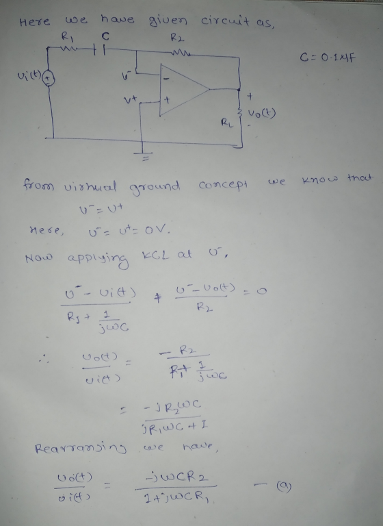 circuit as. Here . we have Ric given R2 R2 C=O-INF & volt) we know that in virnucel ground concept v=ut here, u= ut- ov. Now