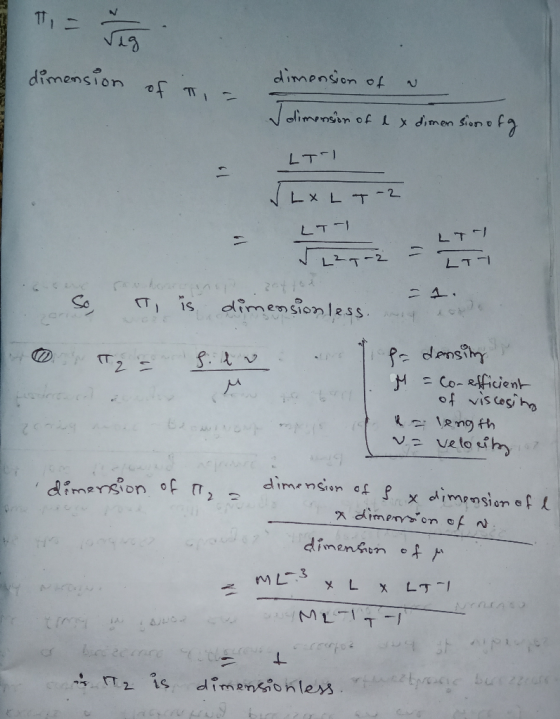 dimension of t - = - dimension of w dimension of ex dimension of g LT-1 LX LT-2 LT-1 1242 = LT So, IT, is -1. dimensionless w