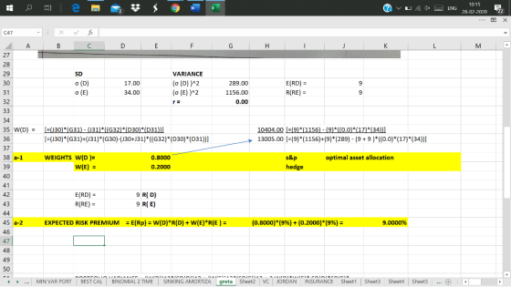 2 v D 10-15 ENG 28-02-2020 22 (47 ✓ : x B A fx C D E F G H I J K L M _A SD (D) (E) 17.00 34.00 VARIANCE (0 (D))^2 (0 (E)^2 28