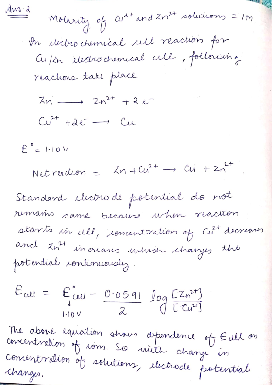 = Molarity of cyht and 2n2+ solutions in on electrochemical all reaction for Eulen llicro chemical ull, following reactions t