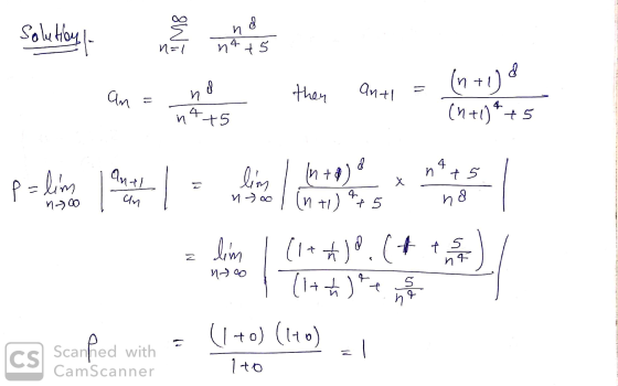 Sala de la me nte anth= (n+1) 8 Am F then (n+1)% +5 1 O In to je in + nel X Its - - lim nyoo an nool in to) e 5 s no Elim (17