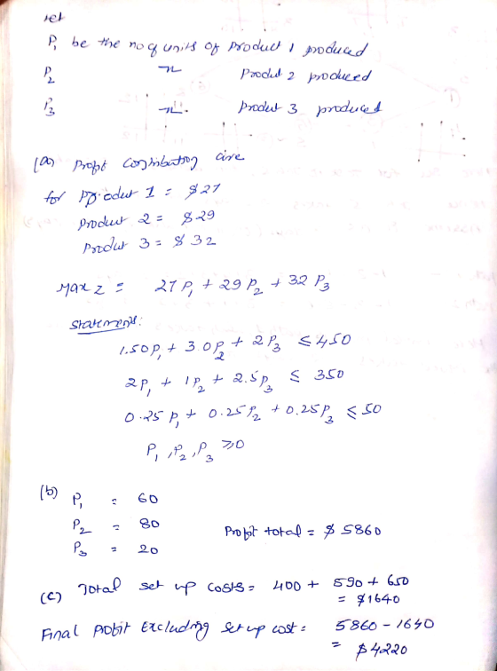 7 P, be the no q units of product produced P Produl 2 produced M Produt 3 produced paz (a) poft Conribution cire for produt 1