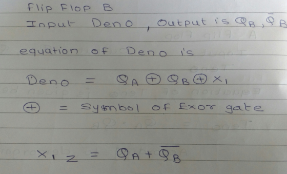 flip Flop B Input Deno Output is PB & B equation of Deno is Deno 8 A 0 8 B 6 x 15 symbol of Exor gate X2 QA+QB