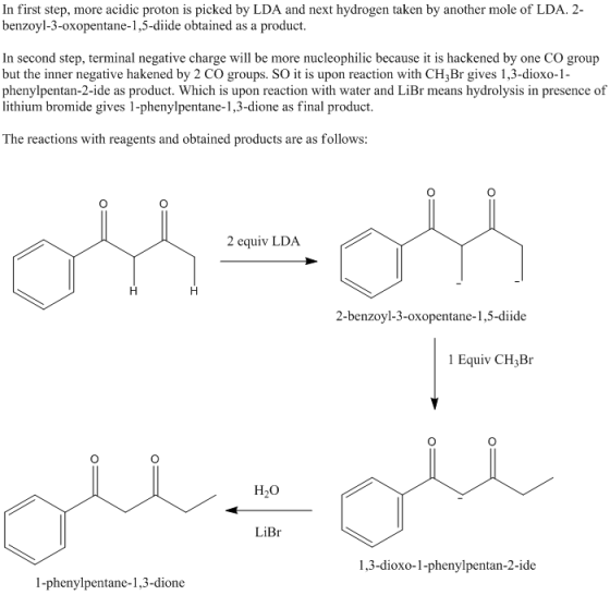 In first step, more acidic proton is picked by LDA and next hydrogen taken by another mole of LDA. 2- 1,5-diide obtained as a
