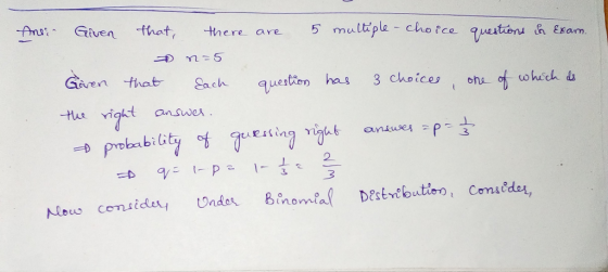 5 multiple- choice 9uetionu & Exam. -fhat Ama Given there are n-5 Gren that ohe of ohich &s 3 choices question has Sach tur v