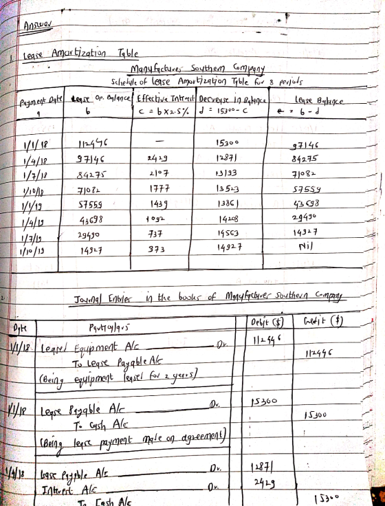 Lanrwer Regie Amortization Table Magufactuves Soythem company Schedule of lense Amortization Table For 8 periods m ent Datel